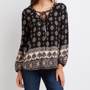 Charlotte Russe Printed Lace-Up Blouse. NWT